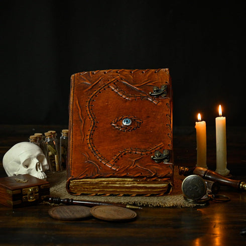 Hocus Pocus Book of Spells - Leather Journal Writing Book, 13x10 Inch, Best Halloween Gifts for Men and Women