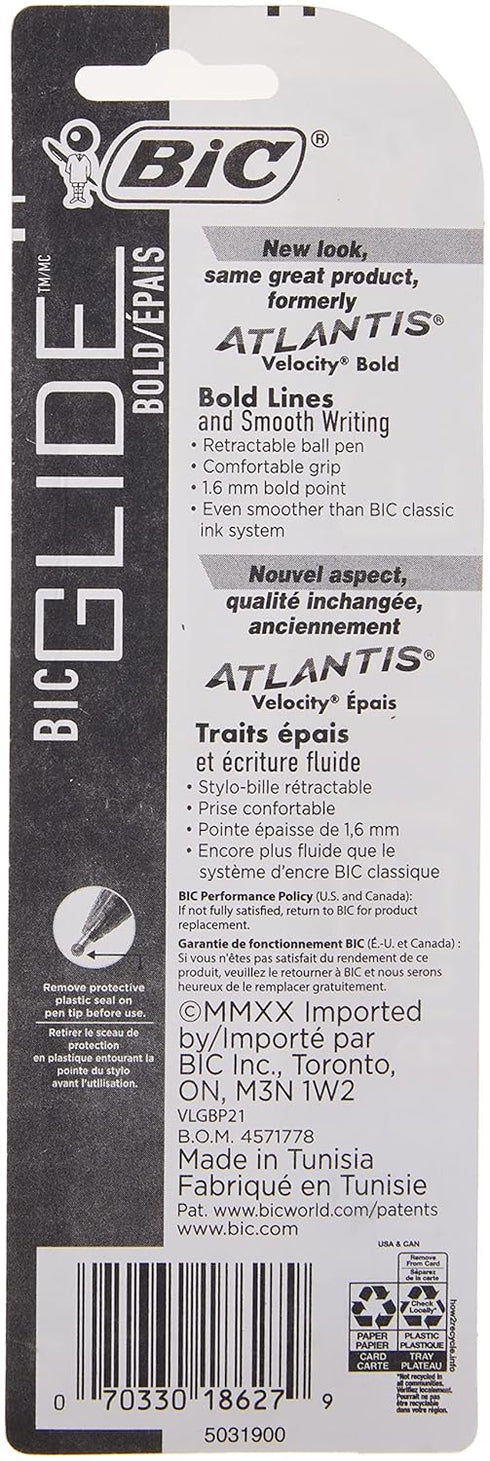 Bic Atlantis Velocity Bold Ball Pen, Black, Pack of 2