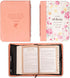 Christian Art Gifts Women's Fashion Bible Cover, He Works All Things for Good Romans 8:28, Peach Floral Faux Leather,