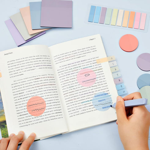 Book Annotation Kit Including 1200 Sheets Transparent Sticky Notes Index Tabs and 12 Pcs Aesthetic Pastel Cute Highlighter Set Assorted Color Clear Sticky Tabs for School Office