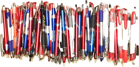 Wholesale Lot of 100 Misprint Ink Pens, Mixed Ball Point Plastic Retractable Pens