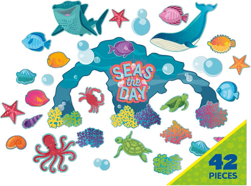 Eureka Seas The Day Marine Life Classroom Bulletin Board Set - 42 Pieces for Teachers