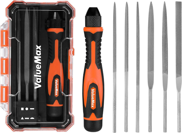 ValueMax 7PCS Interchangeable Needle File Set, Includes Flat, Round, Half-Round, Square Files and Handle