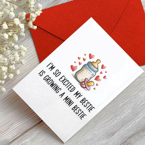 5.3''x8'' Excited My Bestie is Growing a Mini Bestie Funny Pregnancy Announcement Greeting for Best Friend, BFF, Soul