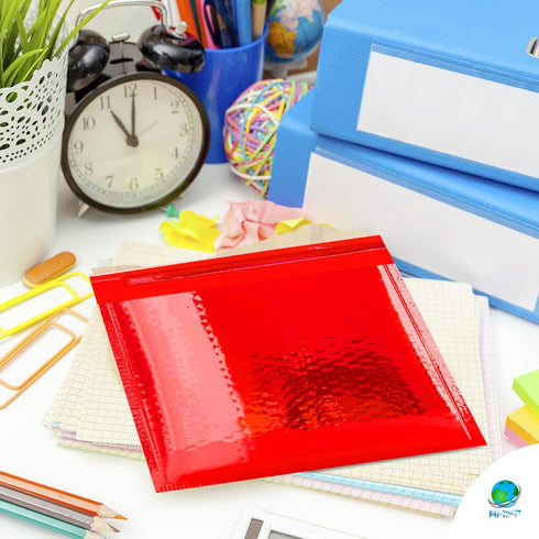 Red Metallic Bubble Mailers, 7.25 x 7 Inches, 25 Pack Waterproof Padded Shipping Envelopes