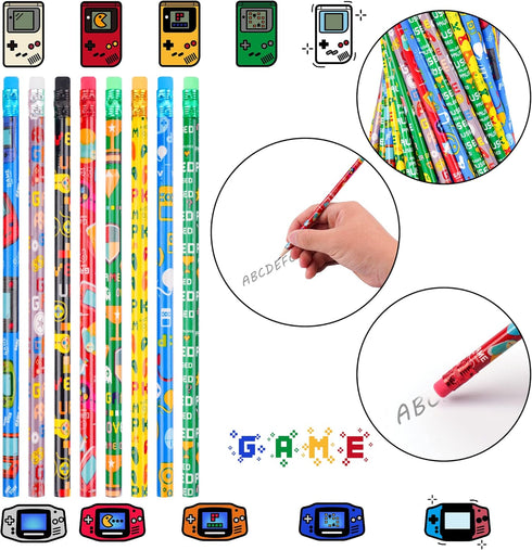 Kolewo4ever 200 Pieces Video Game Pencils Assortment, Cylinder Wood Pencils with Various Game Pattern Icons (200)