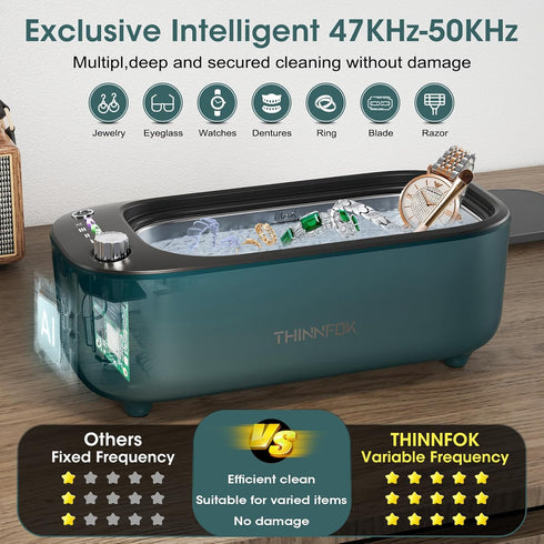 47KHz 50KHz, Ultrasonic Jewelry Cleaner, Smart Variable Frequency - Professional Sonic Cleaning Machine with UV