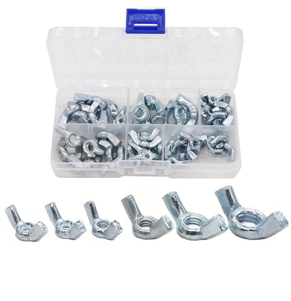 cSeao 50pcs Wing Nuts Assortment Kit, Zinc Plated Butterfly Nuts in Various Sizes