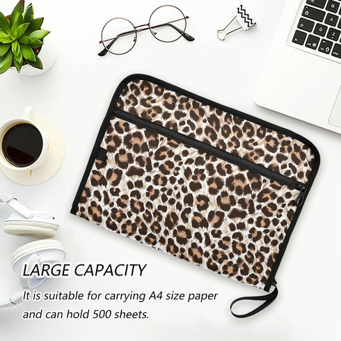 Leopard Cheetah Print Expanding File Folder, 13 Pockets Accordion Organizer, Sticky Labels, Zipper, A4 Document