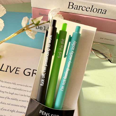 Jxueych 3 Pieces Funny Sarcastic Ballpoint Pens, Black Ink, Gag Gift for Coworkers Boss Adults, Office Accessories