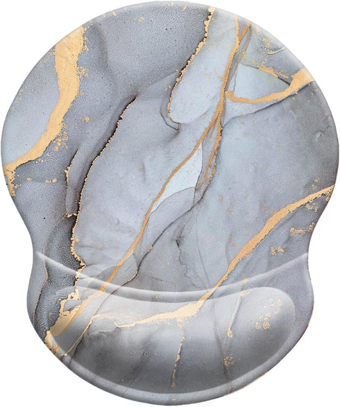 Ergonomic Mouse Pad with Wrist Rest Hand Support, Non-Slip Rubber PU Base, Great for Gaming & Work (Wrist Marble Grey)