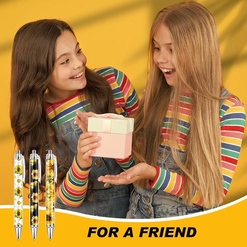 Qilery 30 Pcs Sunflower Ballpoint Pens Retractable Yellow Flower Pens Medium Point 1.0 mm for School Office Journaling