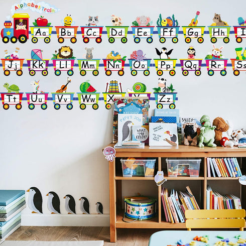 Outus Set Alphabet Train Bulletin Board Animals Alphabet Line Cards for Classroom Wall Letters Banner Decor Early