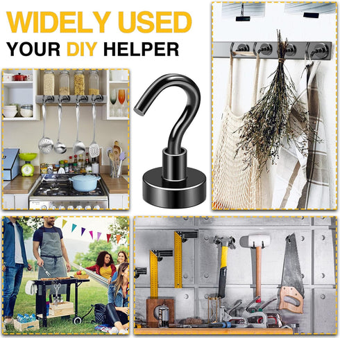 DIYMAG Magnetic Hooks for Hanging | 30lbs Heavy Duty Strong Magnets for Classroom Beach Kitchen Grills (10 Pack Black)