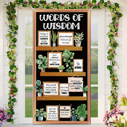School Classroom Door Decor Plant Motivational Bookshelf Door Cover Words of Wisdom