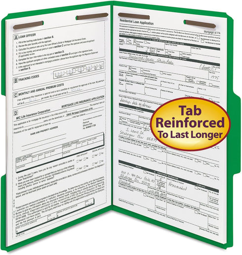 Fastener File Folder, 2 Fasteners, Reinforced 1/3-Cut Tab, Legal Size, Green by Smead, 50 per Box (17140)