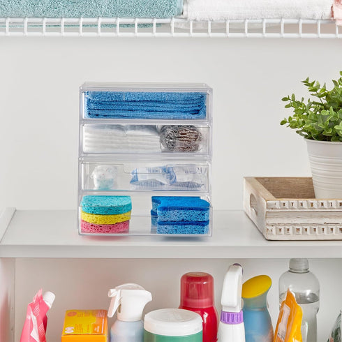 STORi Chloe Space-Saving Clear Drawer Organizer with 4 Wide Drawers for Office, Kitchen, Beauty Supplies, Made in USA