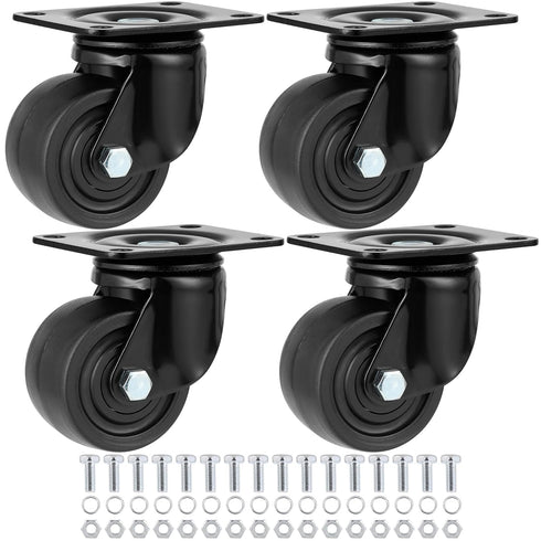 Finnhomy 3 Inch Caster Wheels Set of 4, Heavy Duty Low Profile Plate Swivel Casters, Black