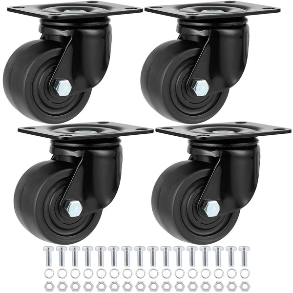 Finnhomy 3 Inch Caster Wheels Set of 4, Heavy Duty Low Profile Plate Swivel Casters, Black