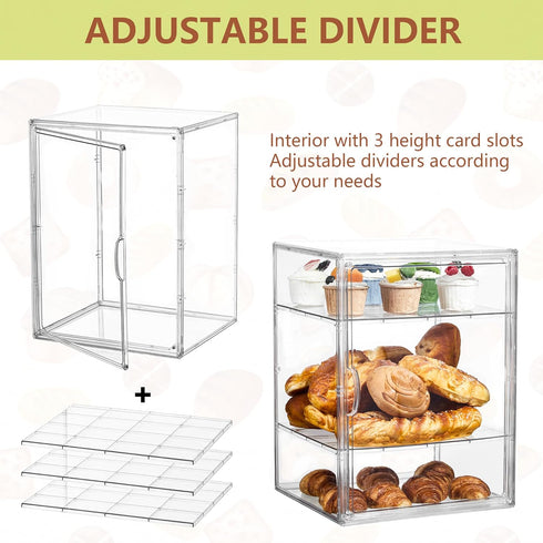 Countertop,4 Display15.5x11.4x9.8inch1 Pack SANKEU Pastry Display Case,Bread Box for Kitchen Layers Adjustable Clear