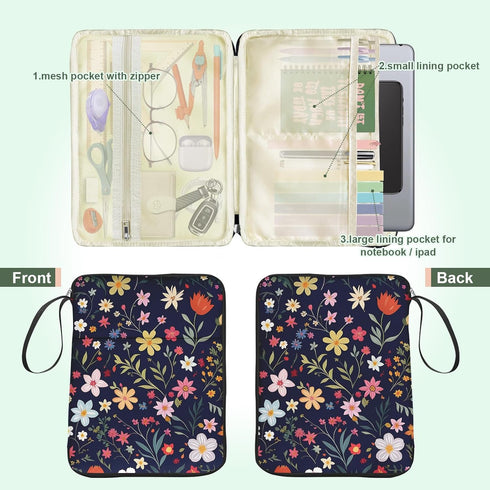 Floral Print Cute Book Sleeve, Waterproof PU Leather Travel Book Carrying Case, Book Protector Cover Bag with Zipper,
