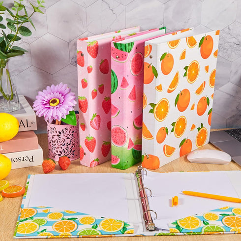 Fainne 4 Pcs Cute 1 Inch Fruit 3 Ring Binder with Interior Pockets for School Office, 9.84 x 1.57 x 12 Inch