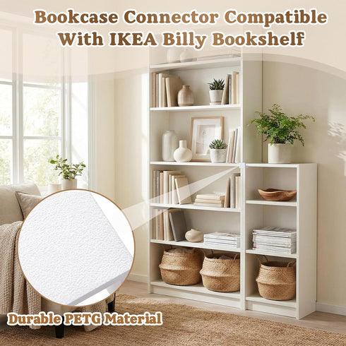 8 Pack Seamless Fuutreo Bookcase Connector Compatible with IKEA Billy Bookshelf, Shelf Aligner and Straightener