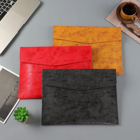 Enyuwlcm PU Leather A4 File Folder Document Holder, Stylish Portfolio Envelope Case with Snap Closure, Black