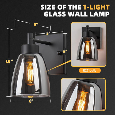 Kasiqilight 6 Inch Black Wall Sconce Light Fixture with Transparent Glass Lampshade, Industrial Metal Wall Flush Mount