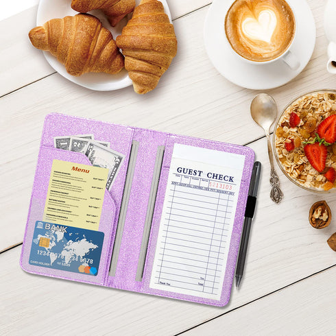 ACdream Server Books for Waitress, Guest Book Note Pad, Cute Pocket Leather Money Organizer Wallet, Cash Check Bill