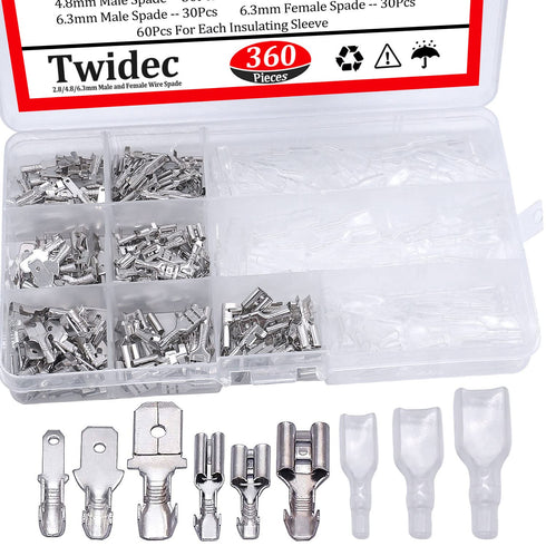 Twidec 360Pcs Quick Splice Male and Female Wire Spade Connector Kit, Electrical Wiring Car Audio Speaker