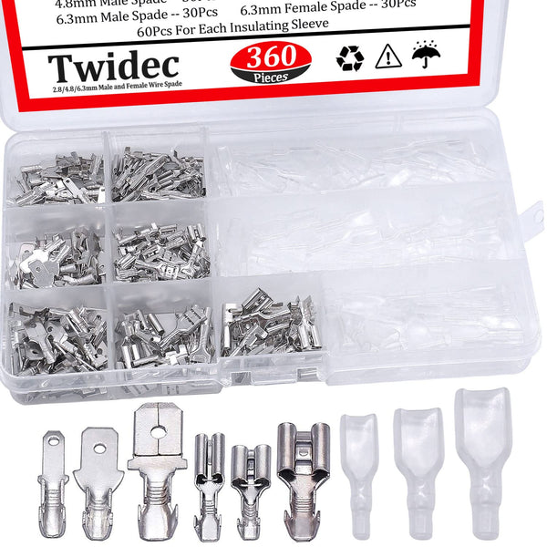 Twidec 360Pcs Quick Splice Male and Female Wire Spade Connector Kit, Electrical Wiring Car Audio Speaker