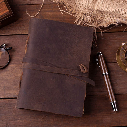 Vintage Leather Journal, Burnt Deckle Edge Vintage Paper, Handmade Leather Bound Journal, 240 Pages (9" x 6")