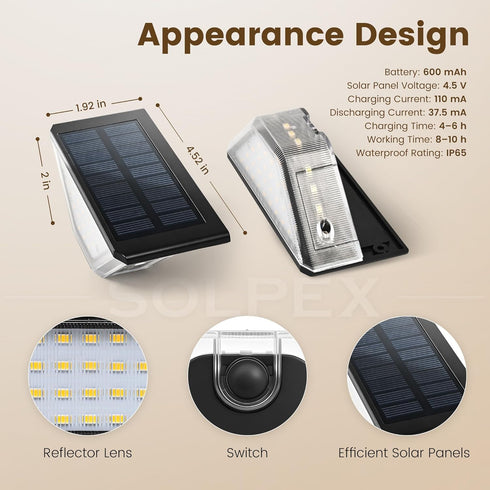 6 Pack 33 SOLPEX Four-Sided Illumination Solar Step Lights for Outside, Solar Stair Lights Outdoor, Solar Railing