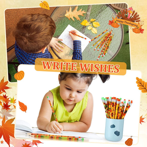 Fall Pencil Thanksgiving Assortment Wood Pencils, Autumn Cylinder Decorative Pencils for Kids School Supplies (100 Pcs)
