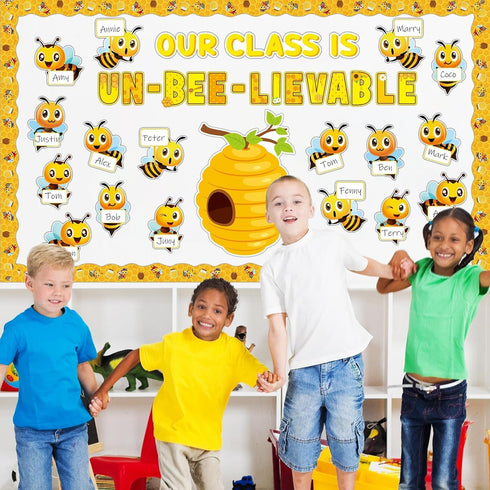 Bee Bulletin Board Decorations Set, gisgfim Summer Spring Sunflowers Borders Cutouts for Classroom Teacher Decor