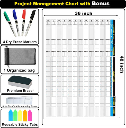 Large Project Management Vision Board for Wall, 36"x42" Laminated Whiteboard for Scheduling and Tracking Progress