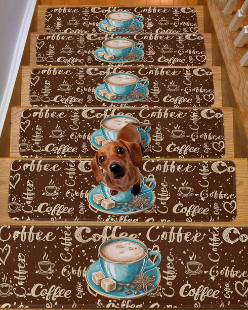 BOHOOSKYLAR 4 8"x30" Green Coffee Cup Beans Stair Treads Sugar Vintage Dark Brown Indoor Non Slip Peel and Stick Stair