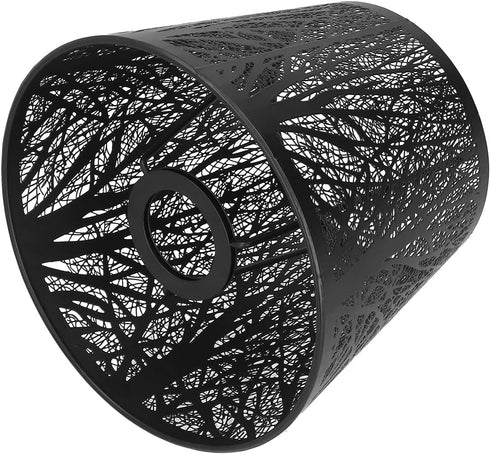 Wrought Iron Lamp Shade - Carved Forest Tree Shaped E27 Mini Lampshade for Bedroom Decor (Black)
