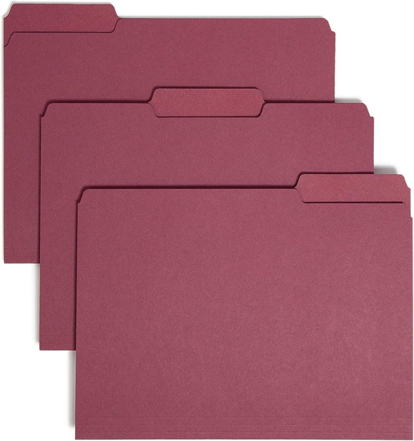 Smead Interior File Folder, Maroon, 1/3-Cut Tab, Letter Size, 100 per Box (10275)