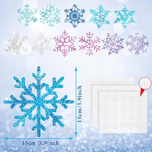 Zonon 48 Pcs Snowflake Cutouts Decorations, Winter Christmas Paper Cutouts with Glue Points for Home Office Decor