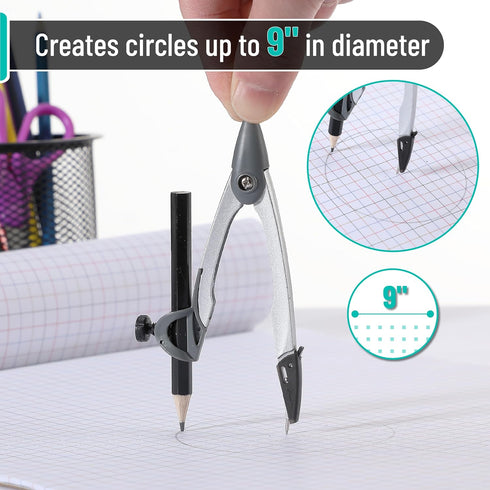 Mr. Pen Compass for Geometry, Drawing Tool with Pencil, Drafting Compass for Circle Drawing