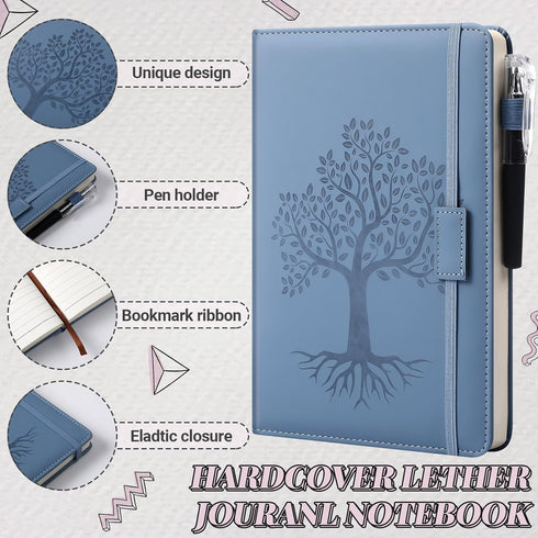 Estune 10 Pack Lined Journal Notebook - A5 Tree of Life Hardcover Leather Journal with 10 Pens for Travel and Work