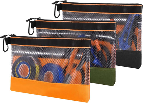 BESARME 3 Pcs 11.8" Clear Tool Pouch with Zipper, Heavy-Duty Waterproof Zipper Tool Pouch for Electricians