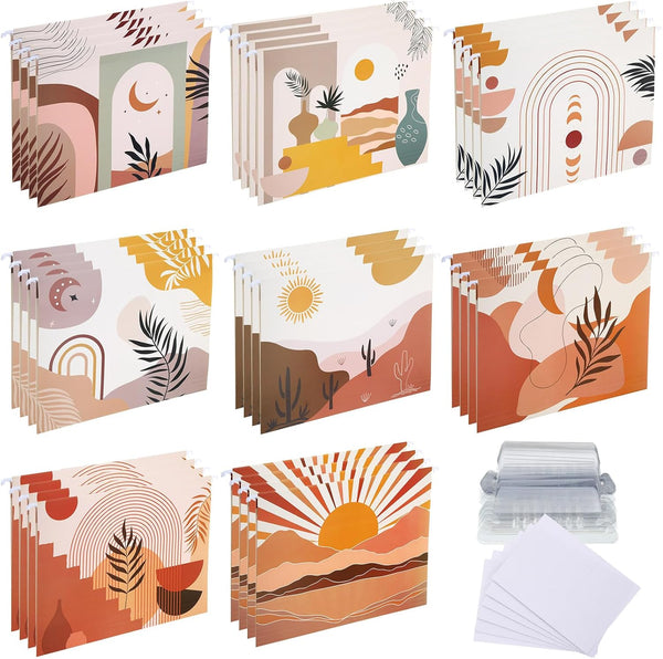 Estune 32 Pcs Decorative Hanging File Folders, Letter Size, Geometric, Marble, Quote Designs with Adjustable Tabs