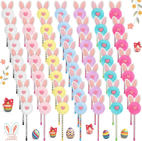 Zhehao 50 Pcs Pom Pom Fluffy Pen, Cute Fur Bunny Pen, Colorful Novelty Pens, Black Ink Cartoon Ballpoint Pens for