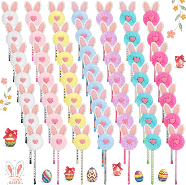 Zhehao 50 Pcs Pom Pom Fluffy Pen, Cute Fur Bunny Pen, Colorful Novelty Pens, Black Ink Cartoon Ballpoint Pens for