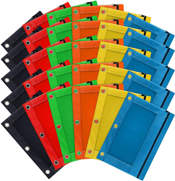 Gloween Pencil Pouch for 3 Ring Binder, 30 Pack Zipper Pencil Pouches in Assorted Colors for Office School Supplies