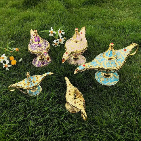 Hourwof Tiny Aladdin Genie Lamp Vintage Legend Aladdin Magic Lamp Wishing Light Arabian Costume Props Party Wedding