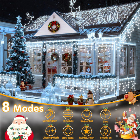 400LED 33FT 8 75 Hezbjiti Christmas Lights Outdoor , LED Icicle Lights Modes Drops Fairy String Lights for Christmas